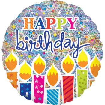 Happy Birthday Candles Holographic Foil Balloon