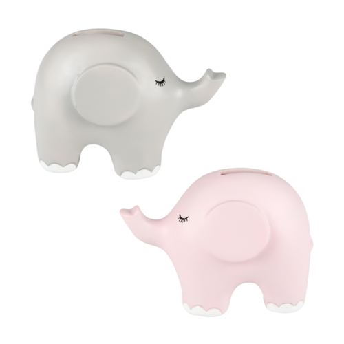 Μπομπονιέρα Βάπτισης Ελεφαντάκι ροζ & Γκρι Κουμπαράς σετ των 2