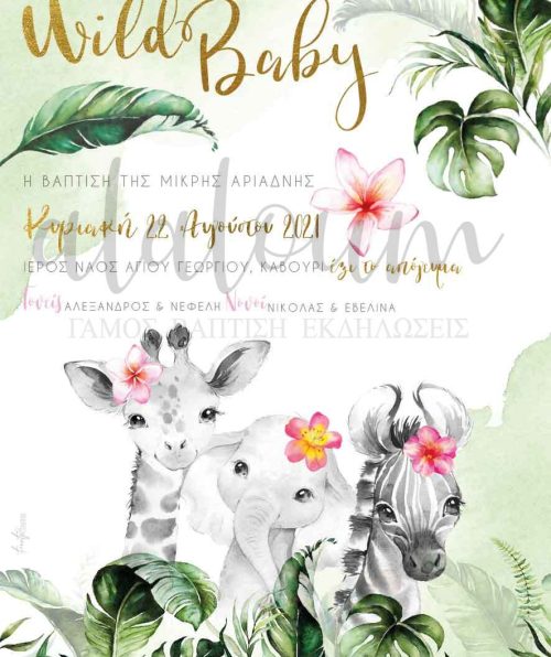 Προσκλητήριο βάπτισης wild baby girl