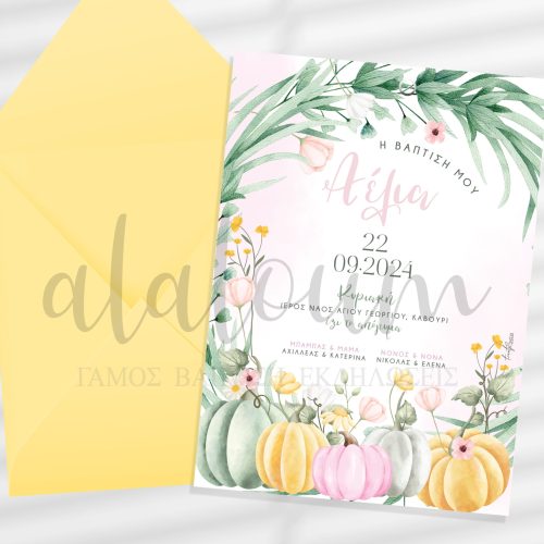 Προσκλητήριο βάπτισης με κολοκύθες