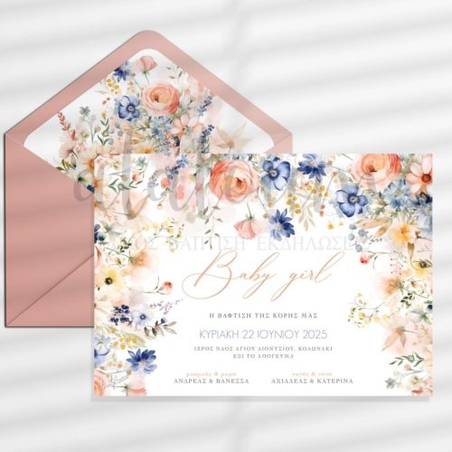 Προσκλητήριο βάπτισης λουλούδια