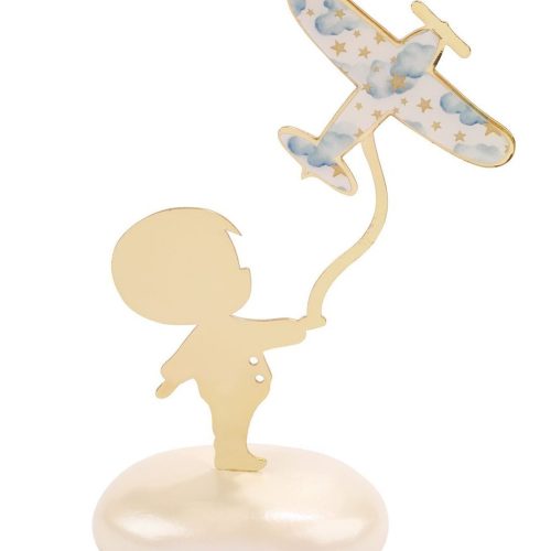 Μπομπονιέρα βάπτισης αγόρι με αεροπλάνο σε βότσαλο