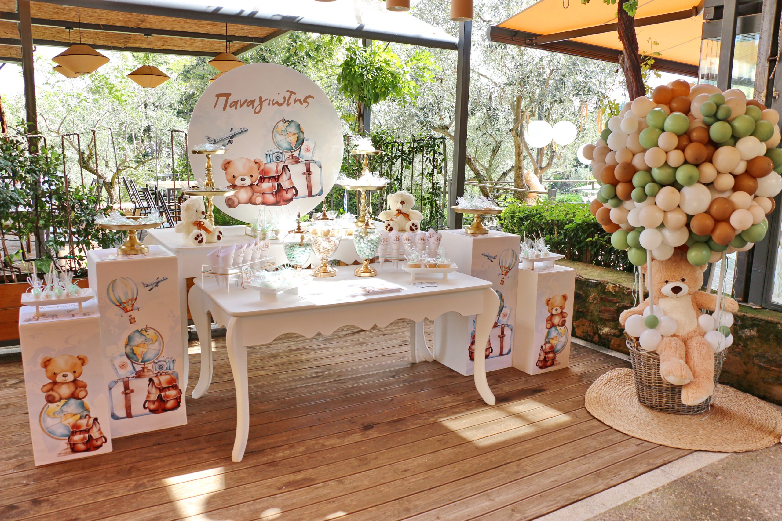 Παραμυθένιος στολισμός βάπτισης στα Πικουλιάνικα Μυστράς Λακωνίας με θέμα το panda , Διακόσμηση χώρου και εκκλησίας με υπέροχα μπαλόνια candy bar με ζαχαρωτά οικονομικά ολοκληρωμένα πακέτα alaloum.com.gr