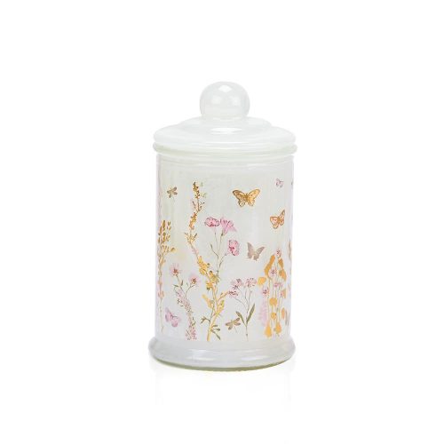 Κερί ψηλό Γυάλινο Λευκό με λουλουδάκια