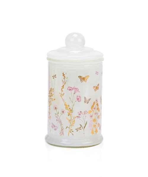 Κερί ψηλό Γυάλινο Λευκό με λουλουδάκια