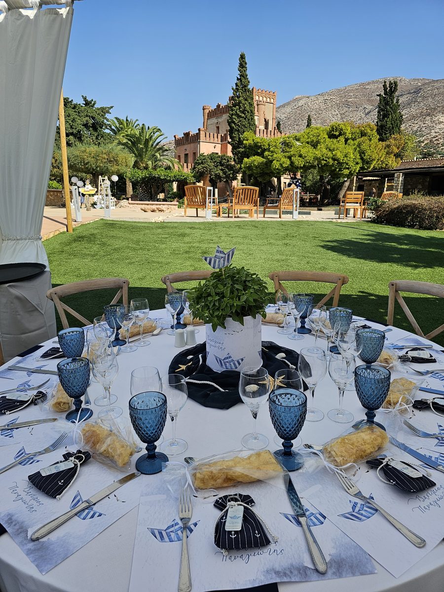 Παραμυθένιος στολισμός βάπτισης με ναυτικό θέμα στο Πύργο μελισσουργού Λαγονήσι , Διακόσμηση χώρου και εκκλησίας με υπέροχα μπαλόνια candy bar με ζαχαρωτά οικονομικά ολοκληρωμένα πακέτα alaloum.com.gr