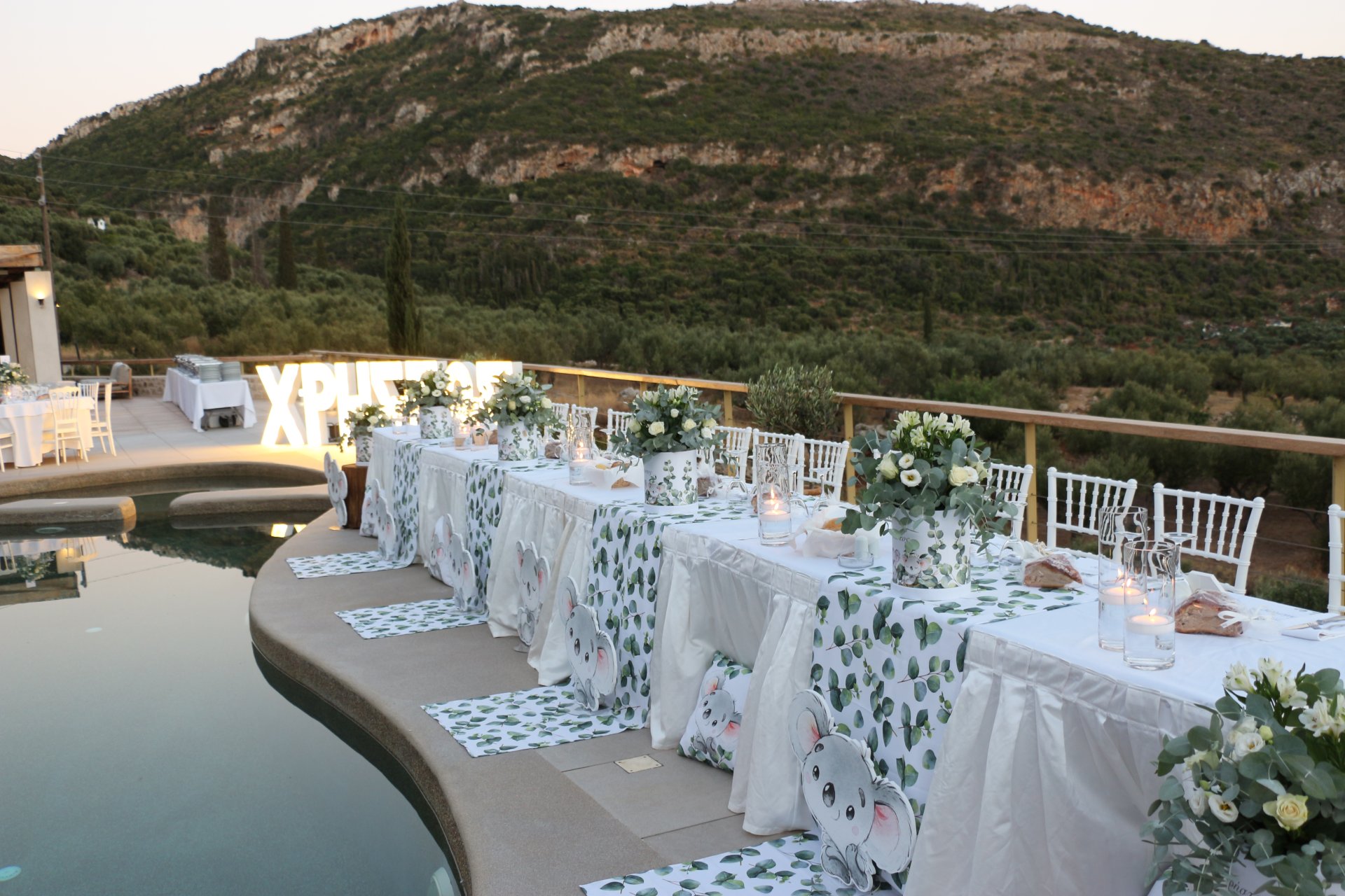 Βαπτιστή με λουλούδια και θέμα το coala στη Μάνη Λακωνίας