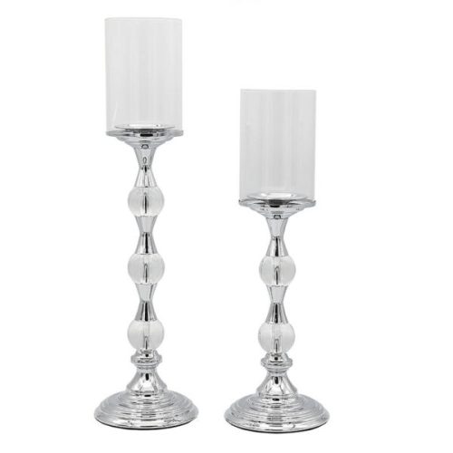 Σετ 2 Πολυτελή Κηροπήγια με Κρυστάλλινες Σφαίρες & Γυαλί