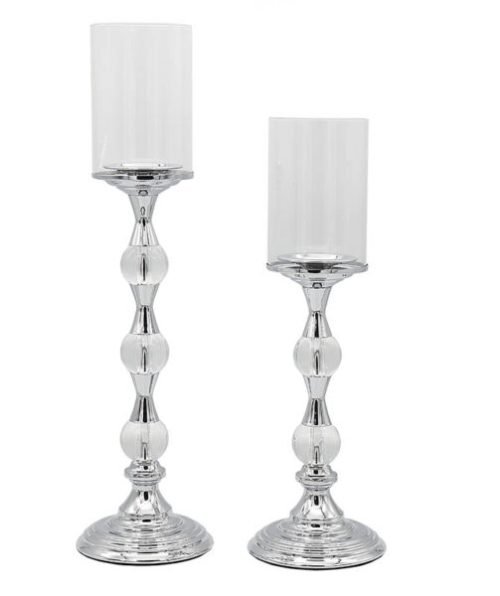 Σετ 2 Πολυτελή Κηροπήγια με Κρυστάλλινες Σφαίρες & Γυαλί