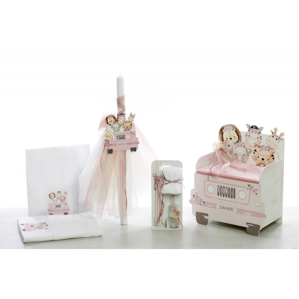 Σετ βάπτισης Ζωάκια της ζούγκλας Σετ βάπτισης (κουτί,λαμπάδα,σταν λαδιού,λαδόπανο) με θέμα Ζωάκια της ζούγκλας